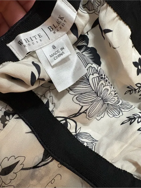 White House Black Market Black & Cream Floral Skirt-100% Silk - Image 2