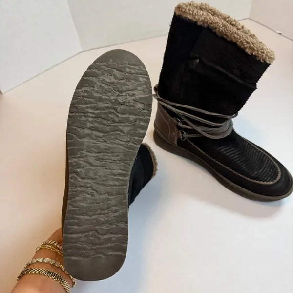 OTBT‎ Womens Black Slope Faux Shearling Lined Winter Boots Mid Calf Wrap Lace - Image 8