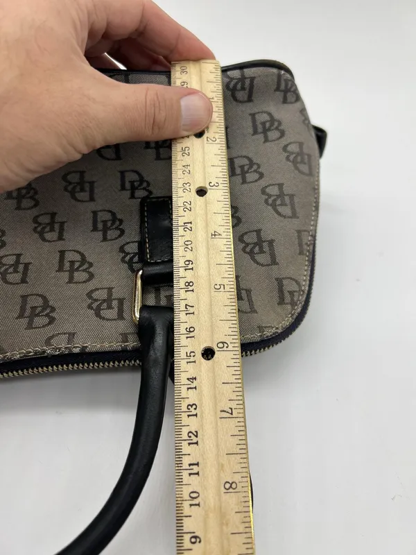 Dooney & Bourke Satchel Bag Womens Medium Gray Logo Canvas Leather Zip Purse - Image 6