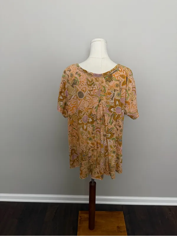 Anthropologie Pilcro Tee Shirt Tunic Floral Oversized Linen Cotton Boho Mustard - Image 7