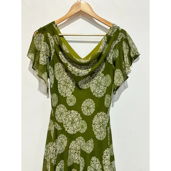 Robbie Bee Vintage Green Medallion Cowl Neck Handkerchief Dress Size 6 Fairycore - Image 2
