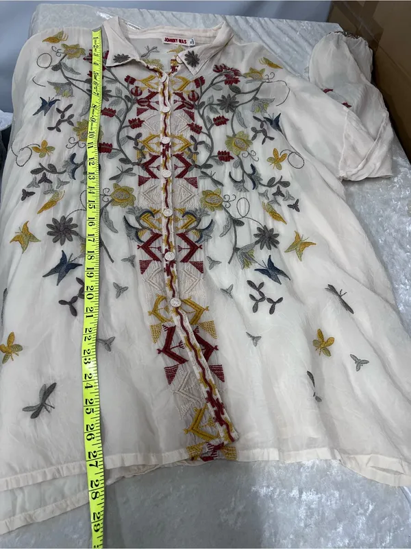 Johnny Was Cream Blouse w/Multicolor Floral Embroidery XXL button up long sleeve - Image 11