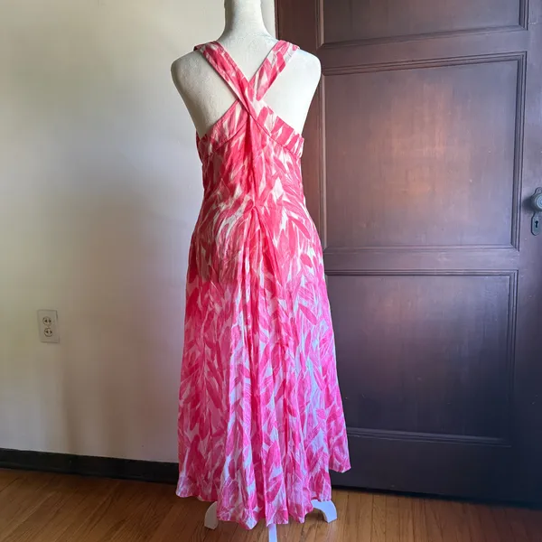 POSTMARK | Anthropologie Pink and white Cotton Midi Cross back High-Low Dress 2 - Image 2