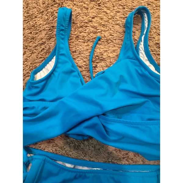VENUS‎ Blue Bikini Set Medium Top Size 6 Bottoms Lace Up Wrap Swimwear - Image 5