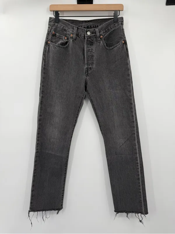 Levi’s 501 Original Jeans Women’s 27 Black Stonewash Raw Hem High Rise - Image 3