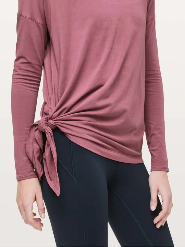 Lululemon To The Point Long Sleeve Misty Merlot Pima cotton tie side - Image 3