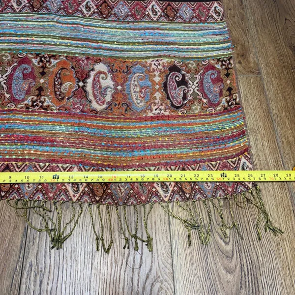 Vintage Cashmere Silk Scarf shawl‎ bohemian indie paisley wrap festival brown - Image 7