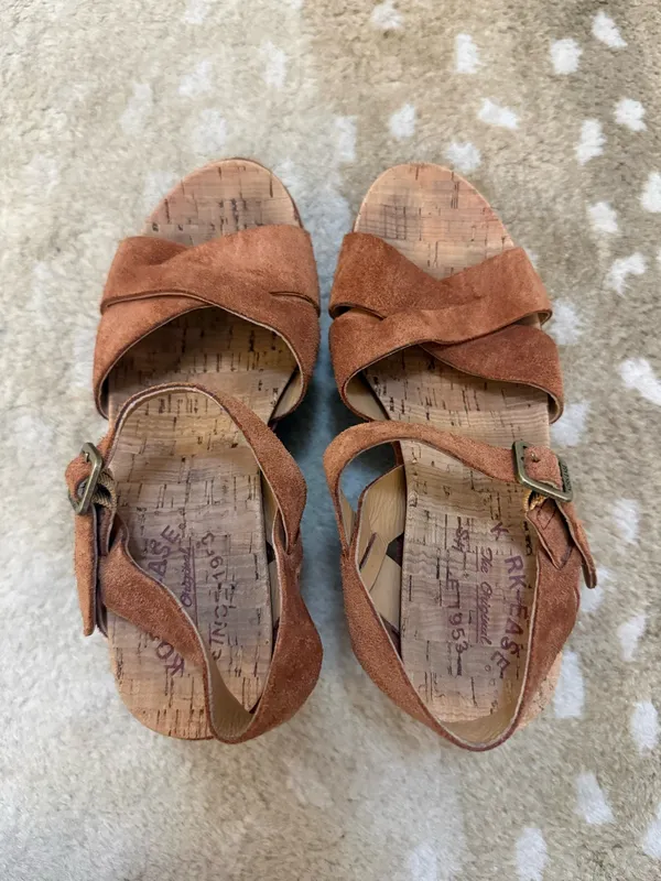 Kork-Ease K3780 Suede Cork Platform Wedge Sandals Cognac Brown Women’s 6M - Image 4