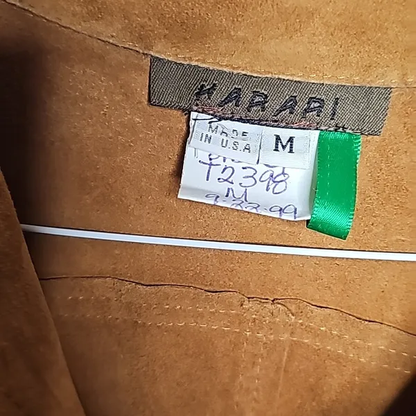 Harari leather soft suede tan pockets pull over collared warm heavy jacket sz M Size M - Image 5