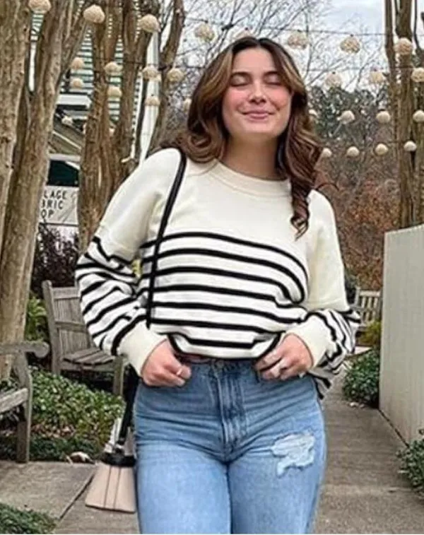 ♥️Trendy Striped Oversized Sweater♥️ ~med White - Image 8