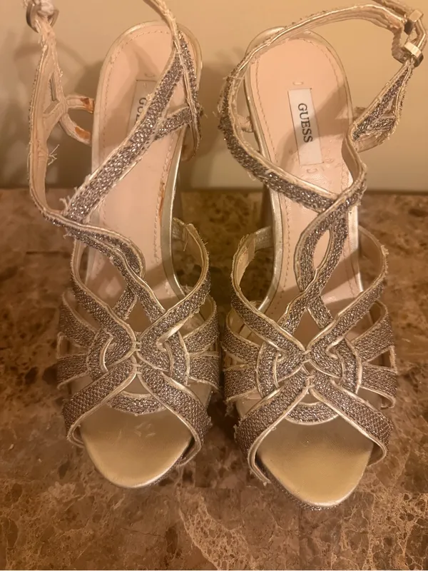 GUESS Metallic Gold Strappy Heeled Sandals - Image 2