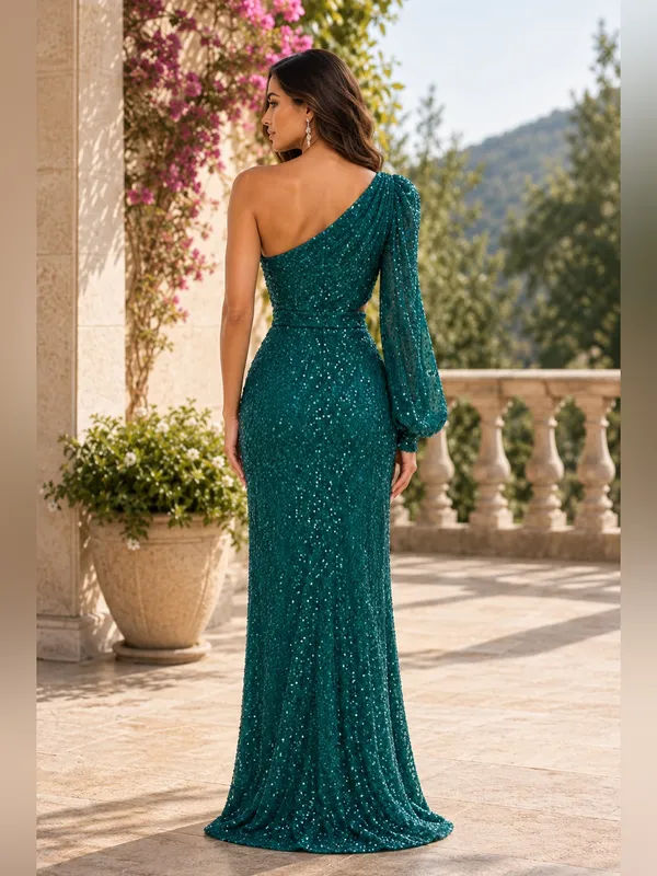 New IEENA for Mac Duggal Silver Sequined One Shoulder Cut Out Gown - Size 6 - Image 2