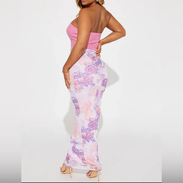 Faux Leather & Mesh Maxi Dress - Pink/combo - Small- 3/5 - Image 2