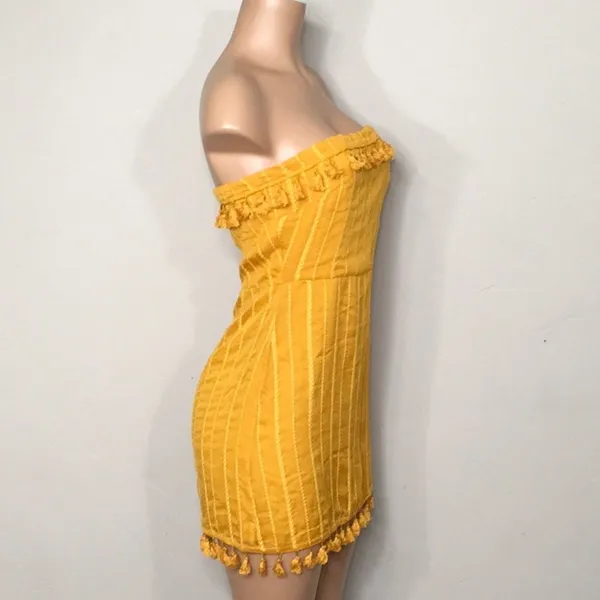 Honey punch gold strapless mini dress with tassels. New with tags - Image 3