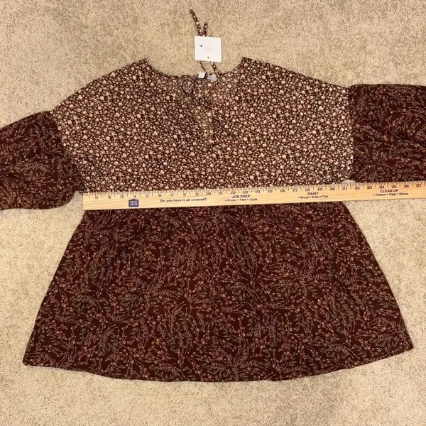 Hayden Los Angeles Brown‎ floral tie neck babydoll top NEW size L - Image 8