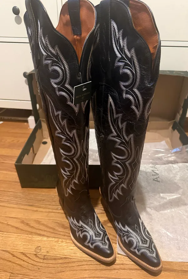 Buck & Brana Tall Western Boots – Black Embroidered Knee-High Boots 7.5 - Image 3
