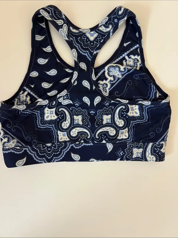 Splits59 Navy and Light Blue Paisley Racerback Sports Bra - Image 4