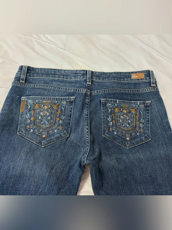 Paige Laurel Canyon Bootcut Women’s Blue Embroidered Jeans - Size 32 - Image 6