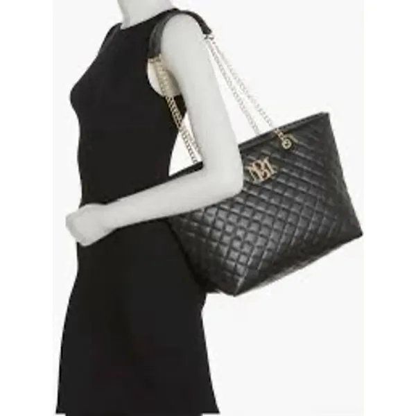 Badgley Mischka Black Quilted Tote Bag with Gold Chain Strap, One Size - Image 2
