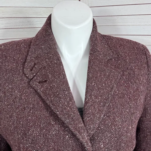 Vintage L.L. Bean Tweed‎ Blazer Large Burgundy Herringbone Wool Silk Blend Maroo - Image 5