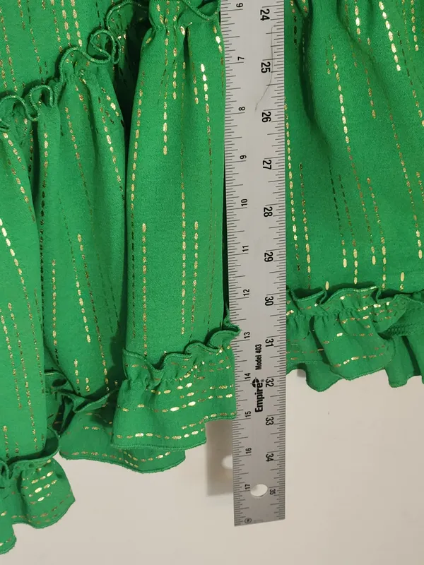Signature by Robbie Bee Sleeveless Green and Gold Ruffle Mini Dress Size Small - Image 7
