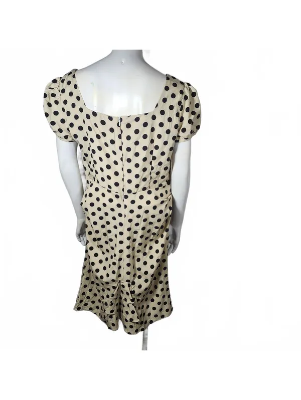 Retro Stage 60's Style Polka Dot Puff Sleeve Dress in Beige and Black, Size 2XL - Image 6