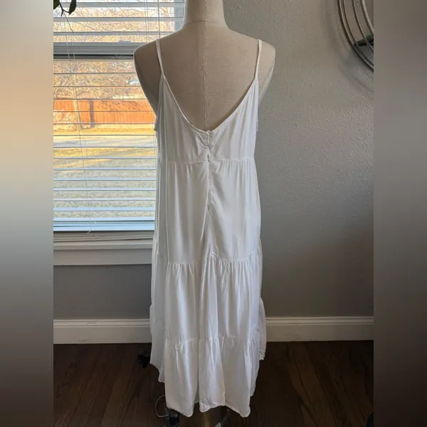 12th Tribe White Spaghetti Strap Tiered Babydoll‎ Dress Size Medium - Image 3
