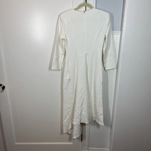 BCBGMaxAzria Ivory Cloud White‎ Long Sleeve Asymmetrical Maxi Dress Size 6 NWT - Image 5