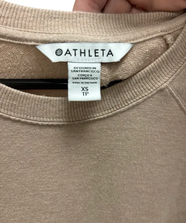 Athleta Sweatshirt Crew Neck Long Sleeve Casual Sweater Athleisure XS Tan - Image 3
