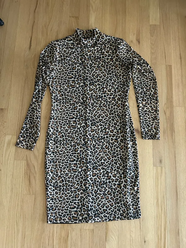 Bardot High Neck Long Sleeve Leopard print animal Dress mobwife xl - Image 3