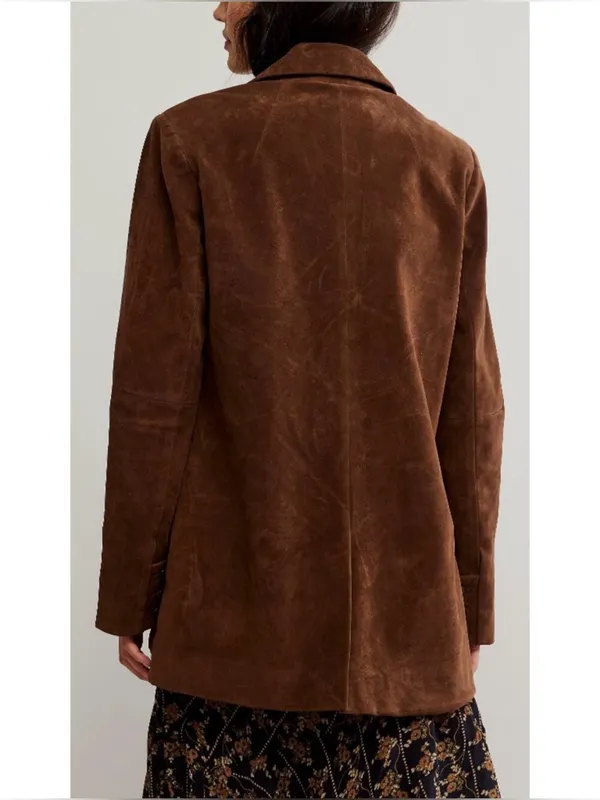 FREE PEOPLE NWT Paper Cut Vegan Suede Blazer / Brown Bear - Image 6