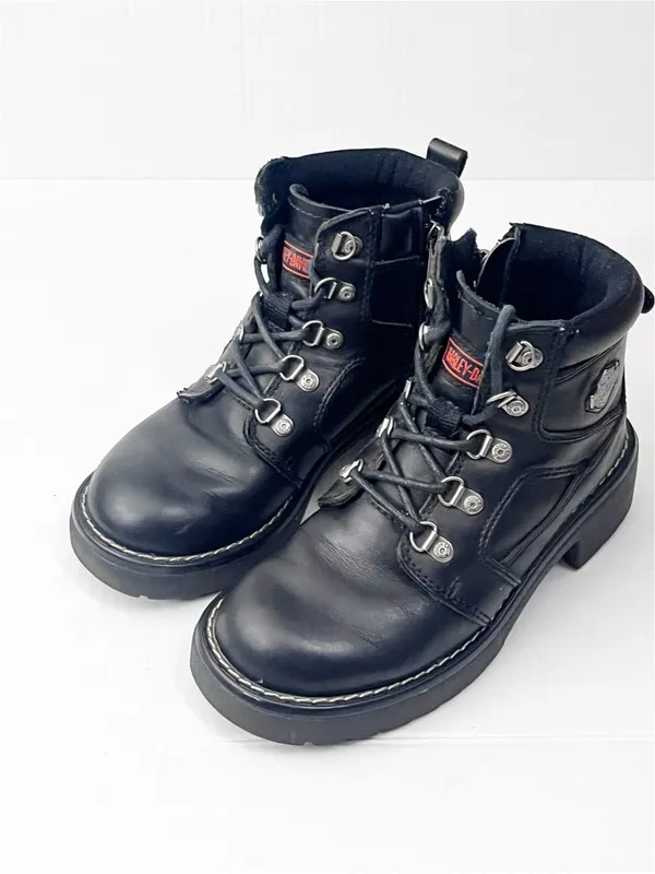 HARLEY DAVIDSON Black Moto Biker Boots Size 5 Bikercore Grunge Academia - Image 8