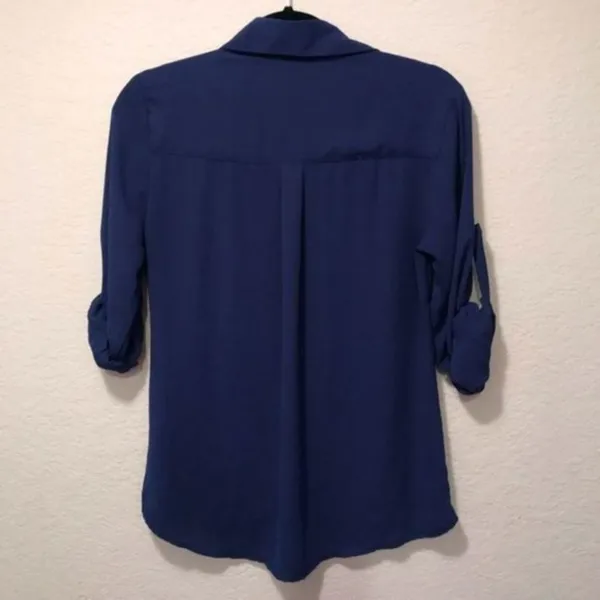 NWOT. Express roll up dark blue button down blouse - Image 5