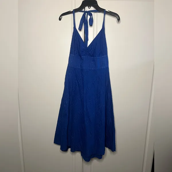 J.Crew 2008 Vintage Cobalt Blue 100% Cotton Halter Midi Dress - Image 3