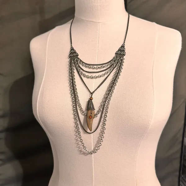 Vintage Women's Necklace Multi Strand Brass Gold Tone Western Retro Boho Layered - Image 2