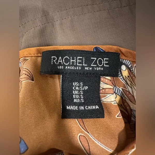 Rachel Zoe Light Brown Silky Blouse with Flowers - Small - Image 4