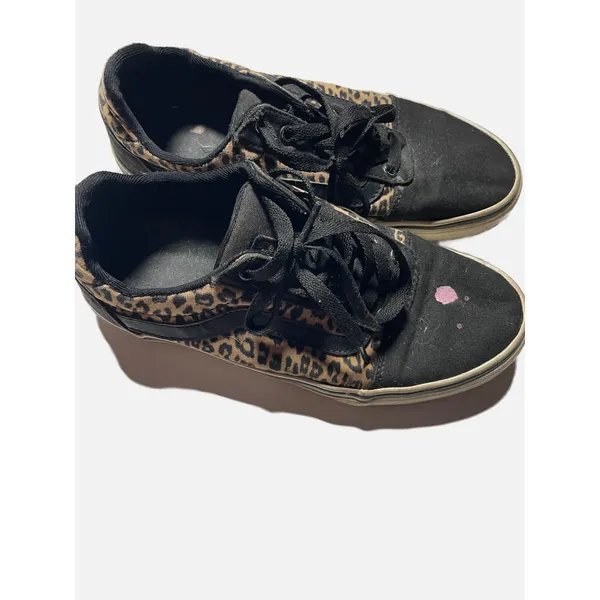 Vans Ward Sneakers Women 7.5 Black Leopard Print Canvas Low Top Skate Streetwear - Image 3