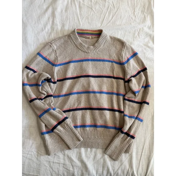 Faherty Striped Crewneck Sweater Womens XL Rainbow Stripe Coastal Cotton - Image 2