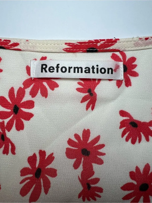 Reformation Jemma Top Daisy Days size 2 Cream Blouse with Red Daisy Print - Image 3