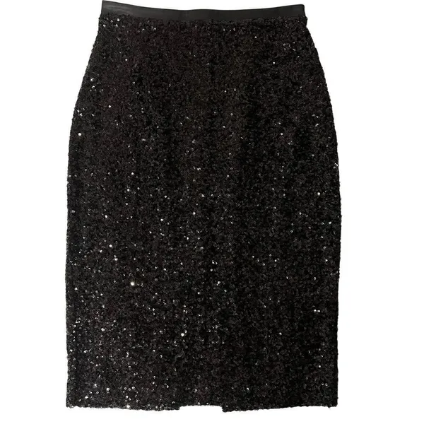 Express Vintage Black Sequin Pencil Skirt Midi Sz 00 Cocktail Festive Holiday - Image 2