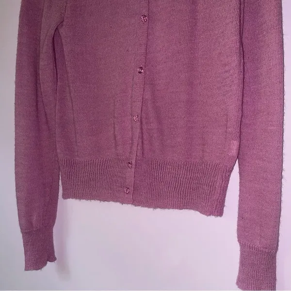 J Crew Size S Alpaca Wool Cardigan Purple Button Up Long Sleeve Knit Preppy - Image 3