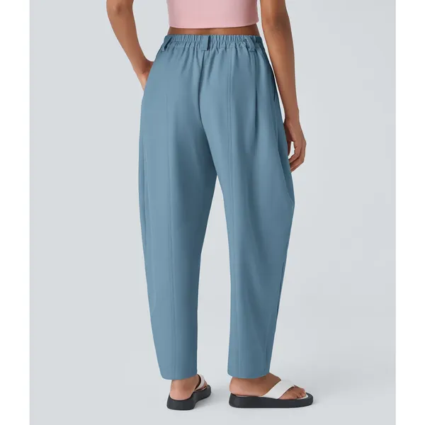 Halara Mid Rise Pocket Barrel Leg Work Pants Casual Pleated Pull On Light Blue S - Image 2