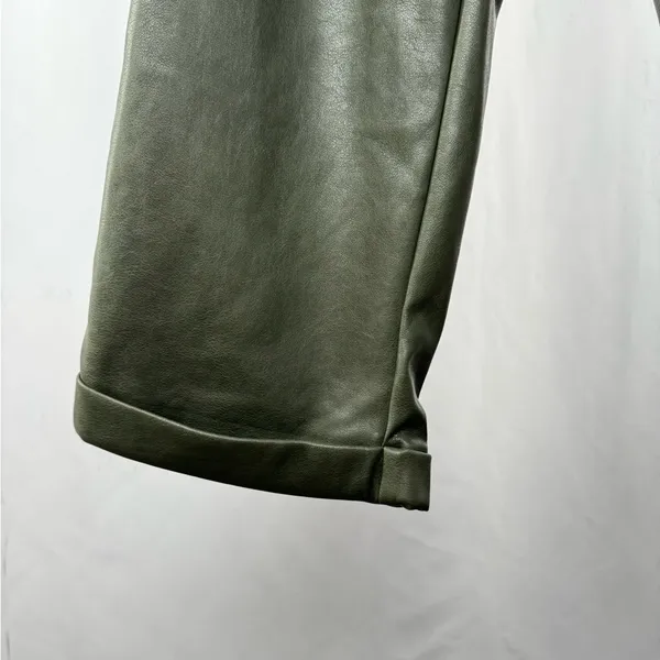 NWT Lulus Effortless Edge Vegan Leather Straight Leg Pants in Olive Green Size M - Image 6