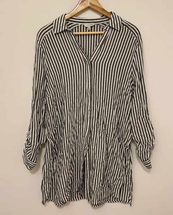 Lucky Brand Button Down Shirt Tunic Dress Size Large Striped Boho Beach Cover Up - Image 8
