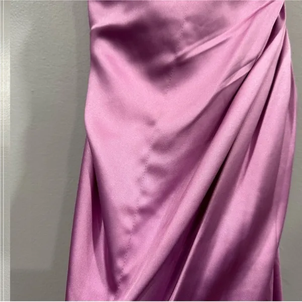 Ashley Lauren Spaghetti Strap Ruched Dress Style 11162 Lilac size 0 - Image 7