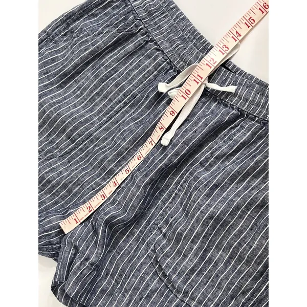Quince Drawstring Shorts Large Blue White Striped 100% Linen Pull-On Pockets - Image 8