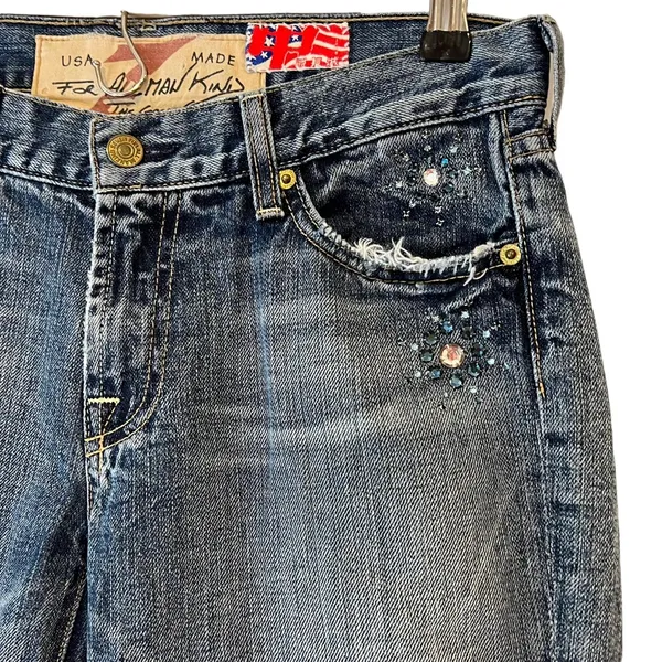 7 For All Mankind boot cut distressed bejeweled denim jeans Excellent Like New! - Image 11