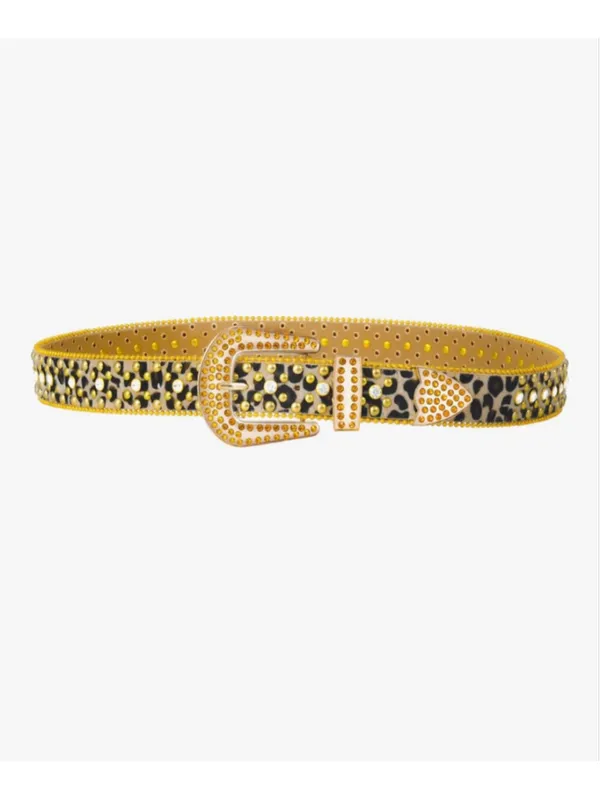 NEW Rhinestone Leopard Bling Belts Women Luxury BB Y2K Cowgirl Belt M - Image 6