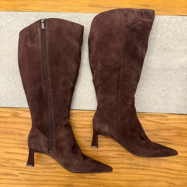 Naturalizer Deesha Chocolate Brown Suede Wide Calf Boots Size 7.5W-XW - Image 2