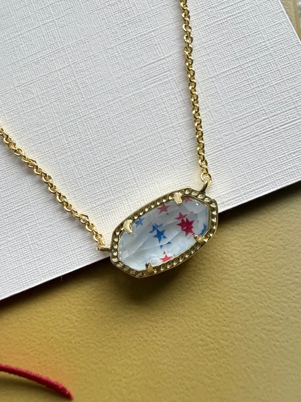 Elisa Gold Short Pendant Necklace Stars Color Red White Blue Mix - Image 2